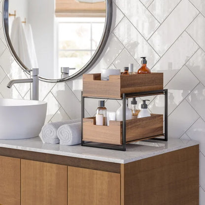 2-tier Acacia Sliding Bin Organizer