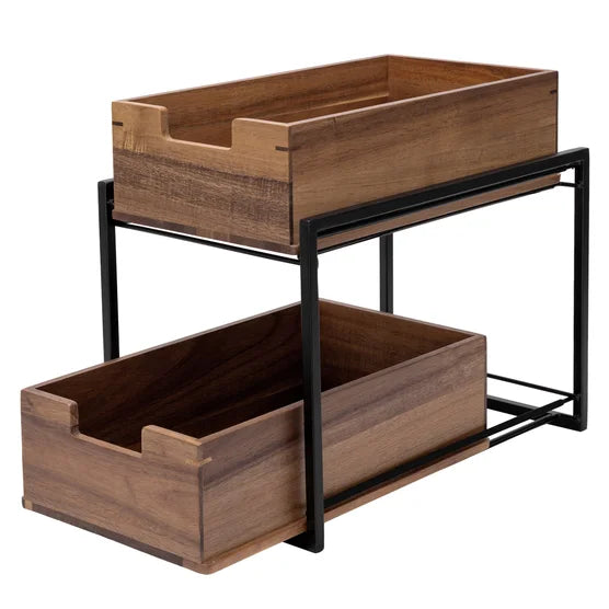 2-tier Acacia Sliding Bin Organizer