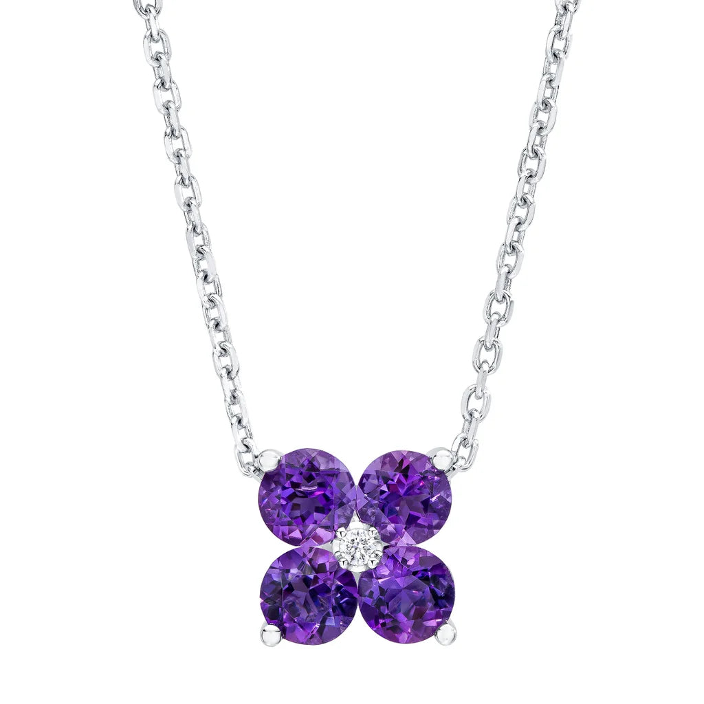 Amethyst and Diamond 14kt White Gold Flower Pendant