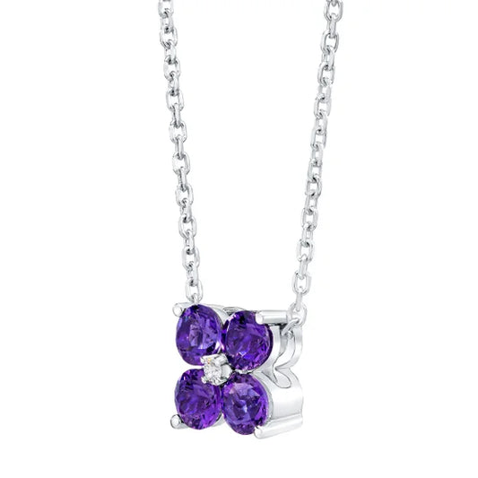 Amethyst and Diamond 14kt White Gold Flower Pendant