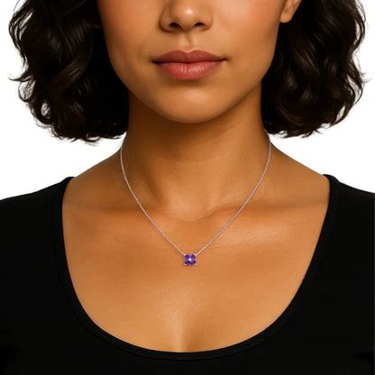 Amethyst and Diamond 14kt White Gold Flower Pendant