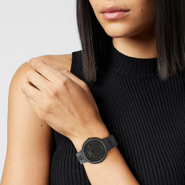 Medusa Pop Swiss Quartz Black Silicone Watch, 39mm