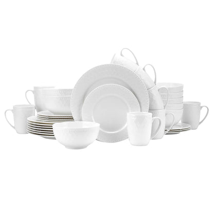 32-piece Bone China Basket Embossed Round Dinnerware Set