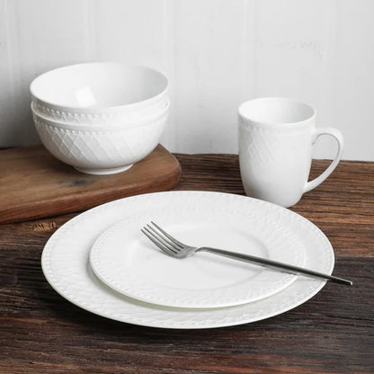 32-piece Bone China Basket Embossed Round Dinnerware Set