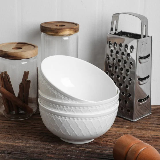 32-piece Bone China Basket Embossed Round Dinnerware Set
