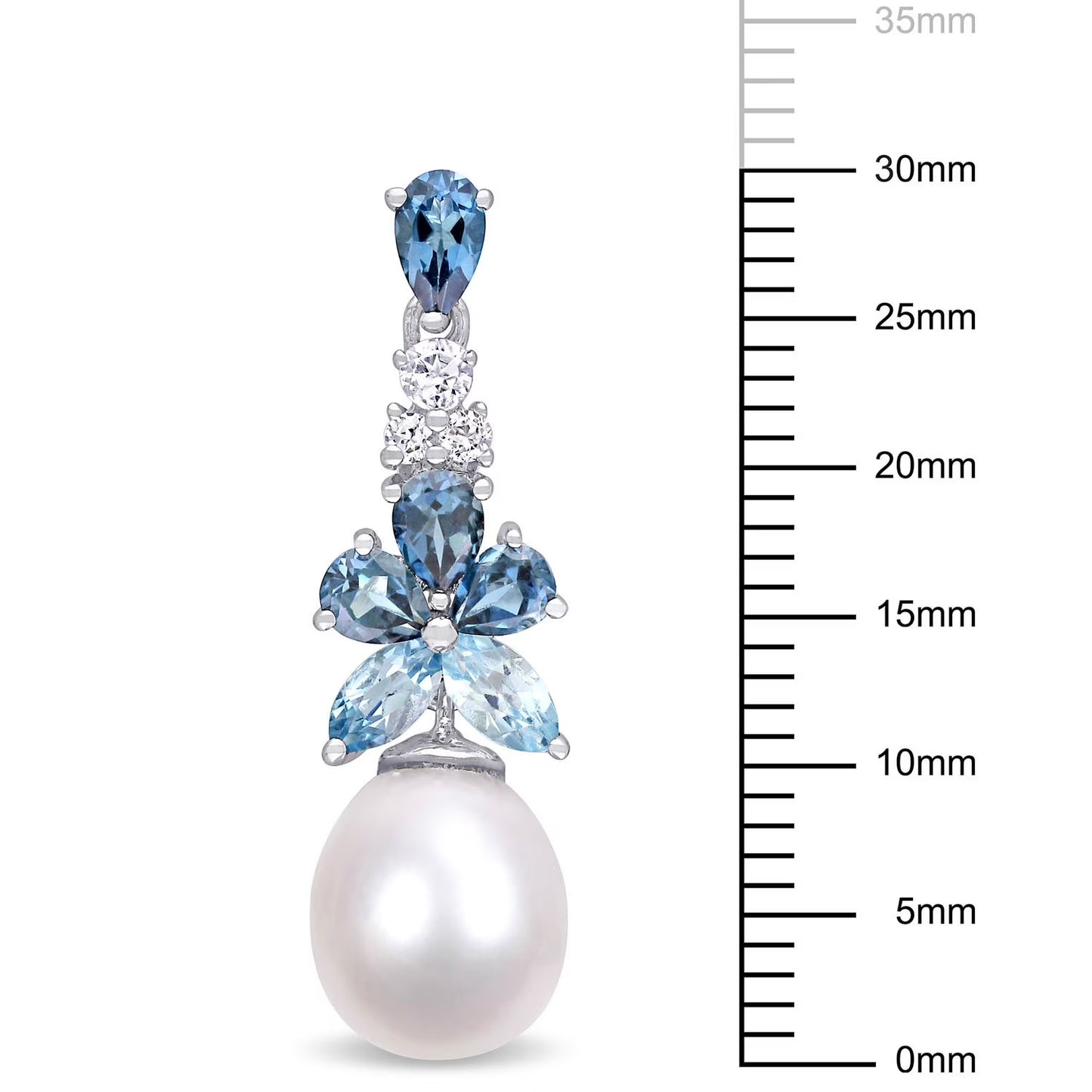 8.5-9 MM Freshwater Cultured Pearl Blue and White Topaz Drop Earrings