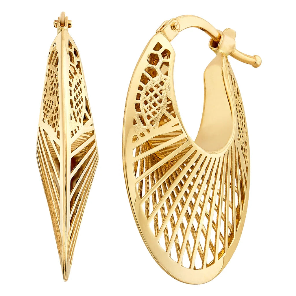 18kt Yellow Gold Filigree Oval Hoop Earrings