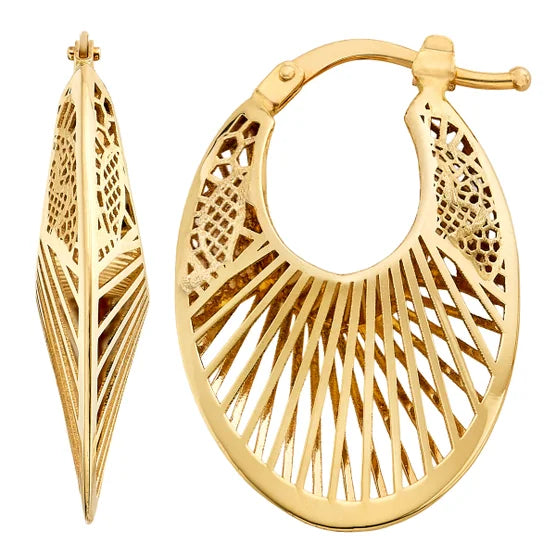 18kt Yellow Gold Filigree Oval Hoop Earrings