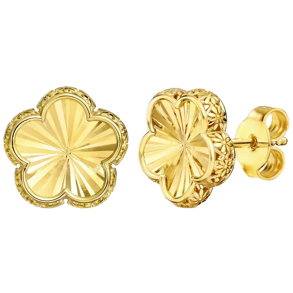 14kt Yellow Gold Flower Charm Stud Earrings
