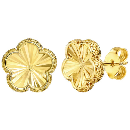 14kt Yellow Gold Flower Charm Stud Earrings