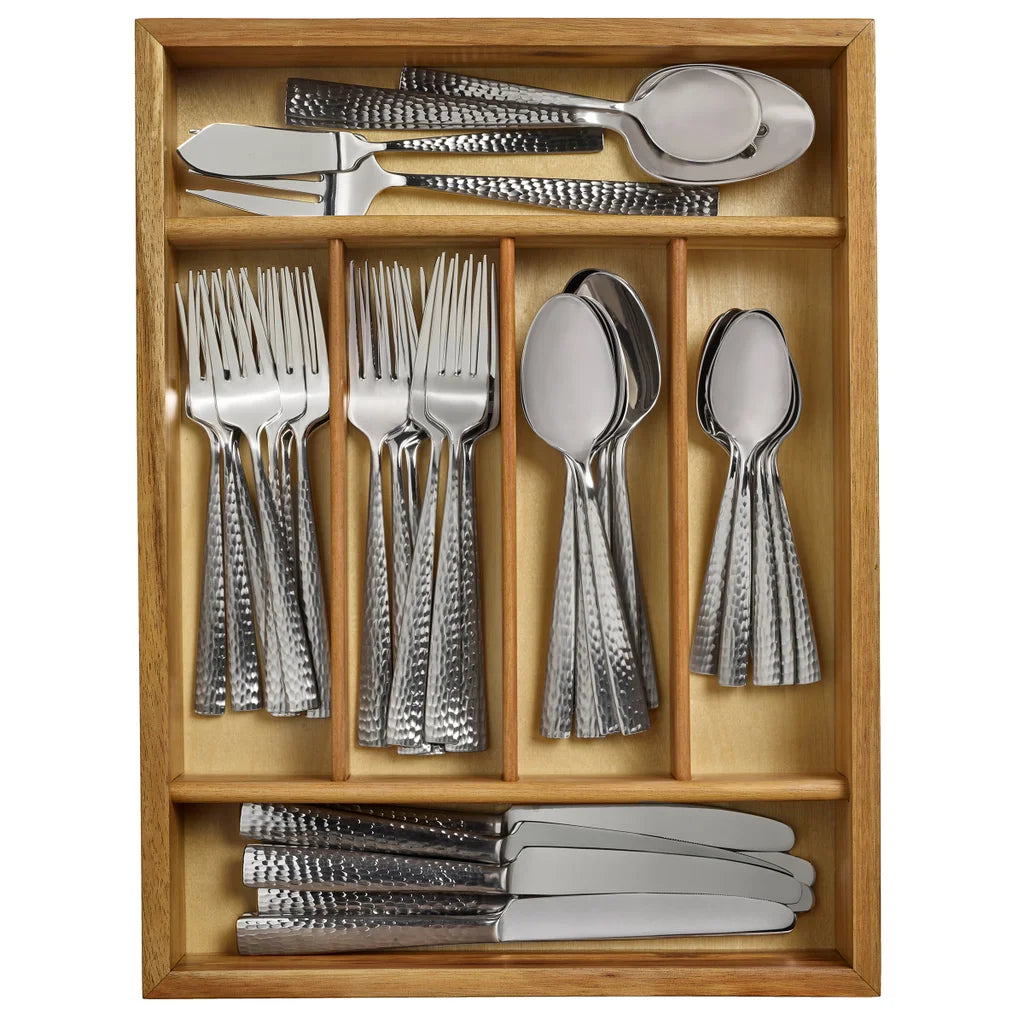 Oliver Satin 45-piece Flatware with 6-Slot Acacia Caddy
