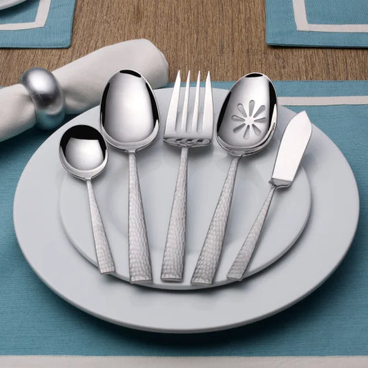 Oliver Satin 45-piece Flatware with 6-Slot Acacia Caddy