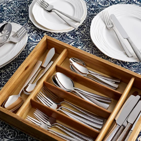 Oliver Satin 45-piece Flatware with 6-Slot Acacia Caddy