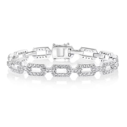 White Sapphire Square Link Bracelet in Sterling Silver