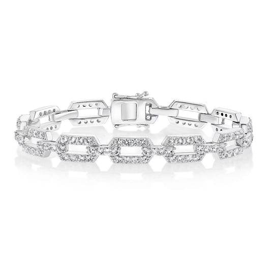 White Sapphire Square Link Bracelet in Sterling Silver