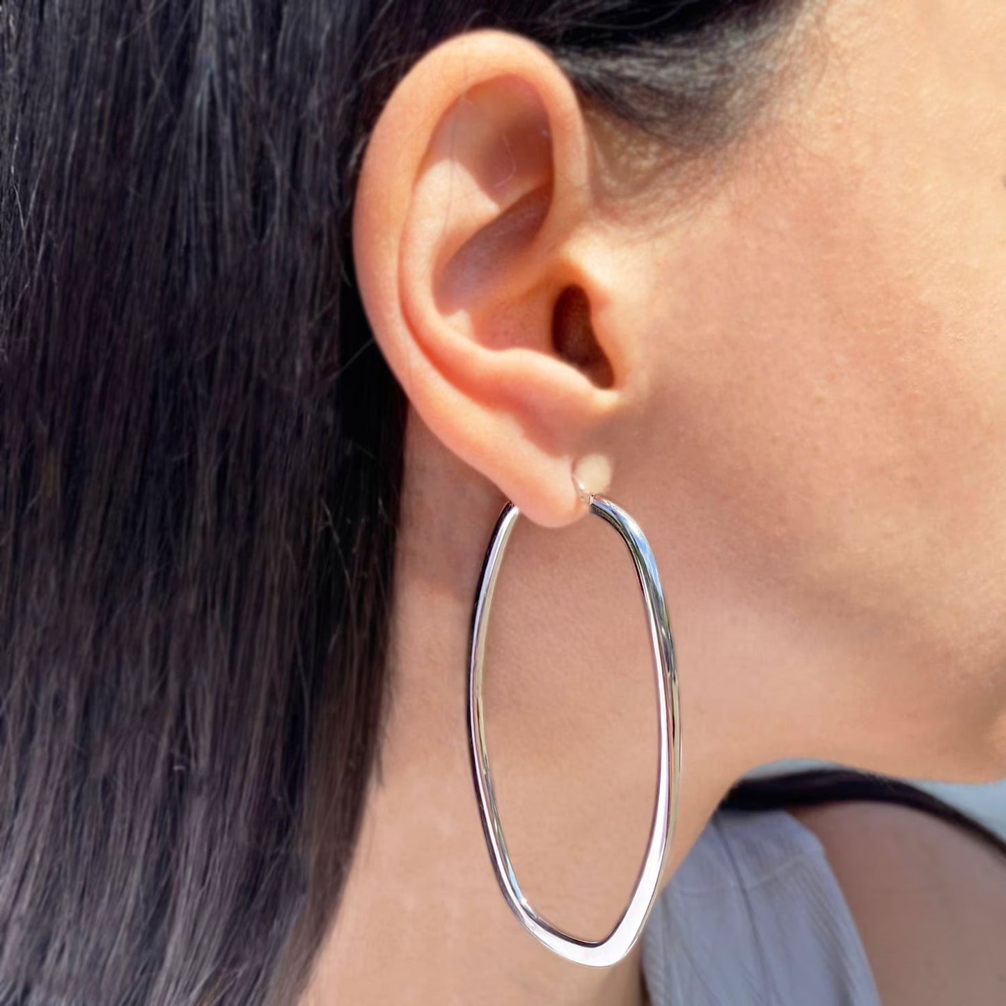 Oval Squared Hoop Earrings in Sterling Silver