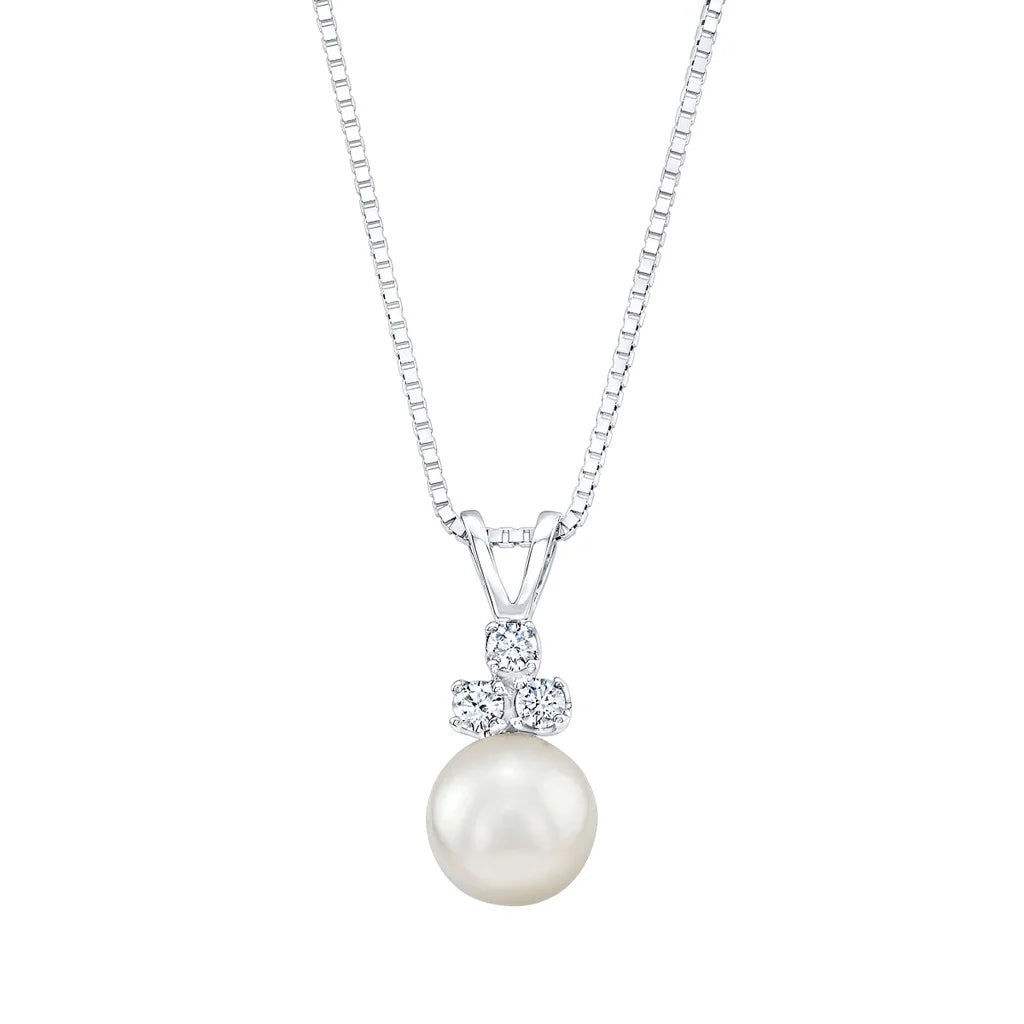 Akoya Cultured 8-8.5mm Pearl & Diamond 14kt White Gold Pendant