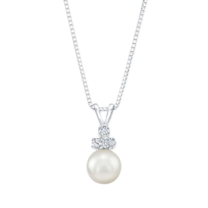 Akoya Cultured 8-8.5mm Pearl & Diamond 14kt White Gold Pendant