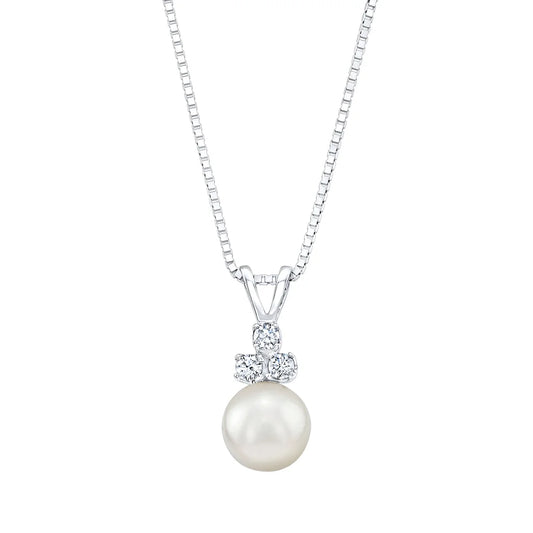 Akoya Cultured 8-8.5mm Pearl & Diamond 14kt White Gold Pendant