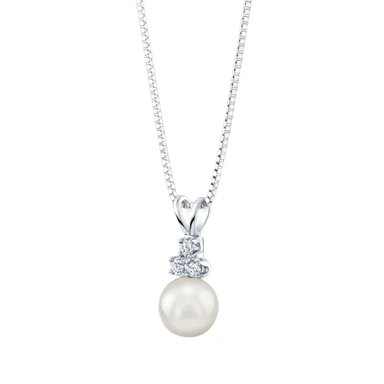 Akoya Cultured 8-8.5mm Pearl & Diamond 14kt White Gold Pendant