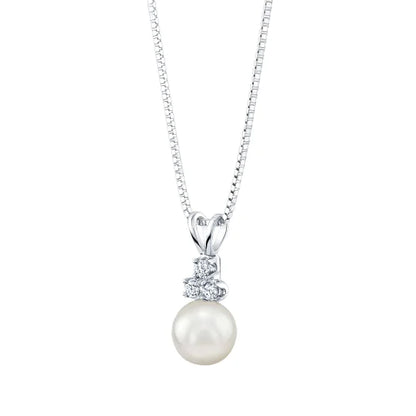 Akoya Cultured 8-8.5mm Pearl & Diamond 14kt White Gold Pendant
