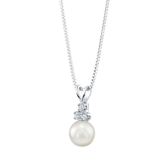 Akoya Cultured 8-8.5mm Pearl & Diamond 14kt White Gold Pendant