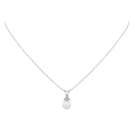 Akoya Cultured 8-8.5mm Pearl & Diamond 14kt White Gold Pendant