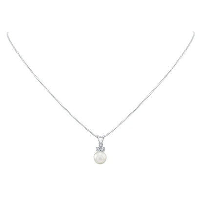 Akoya Cultured 8-8.5mm Pearl & Diamond 14kt White Gold Pendant