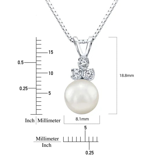 Akoya Cultured 8-8.5mm Pearl & Diamond 14kt White Gold Pendant