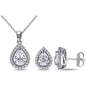Gemstone Teardrop Halo Pendant and Stud Earrings Set