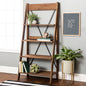 68" Solid Wood Ladder Bookshelf, Brown