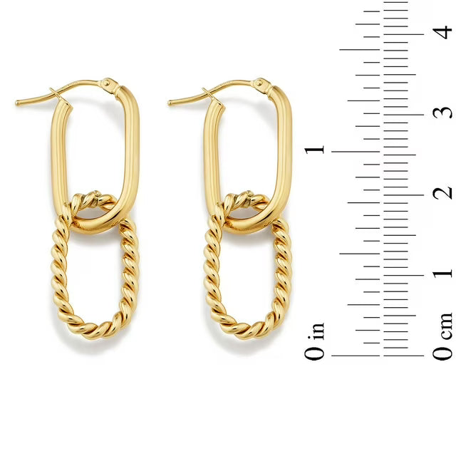 Polished and Twist Double Hoop Earrings in 14K Gold