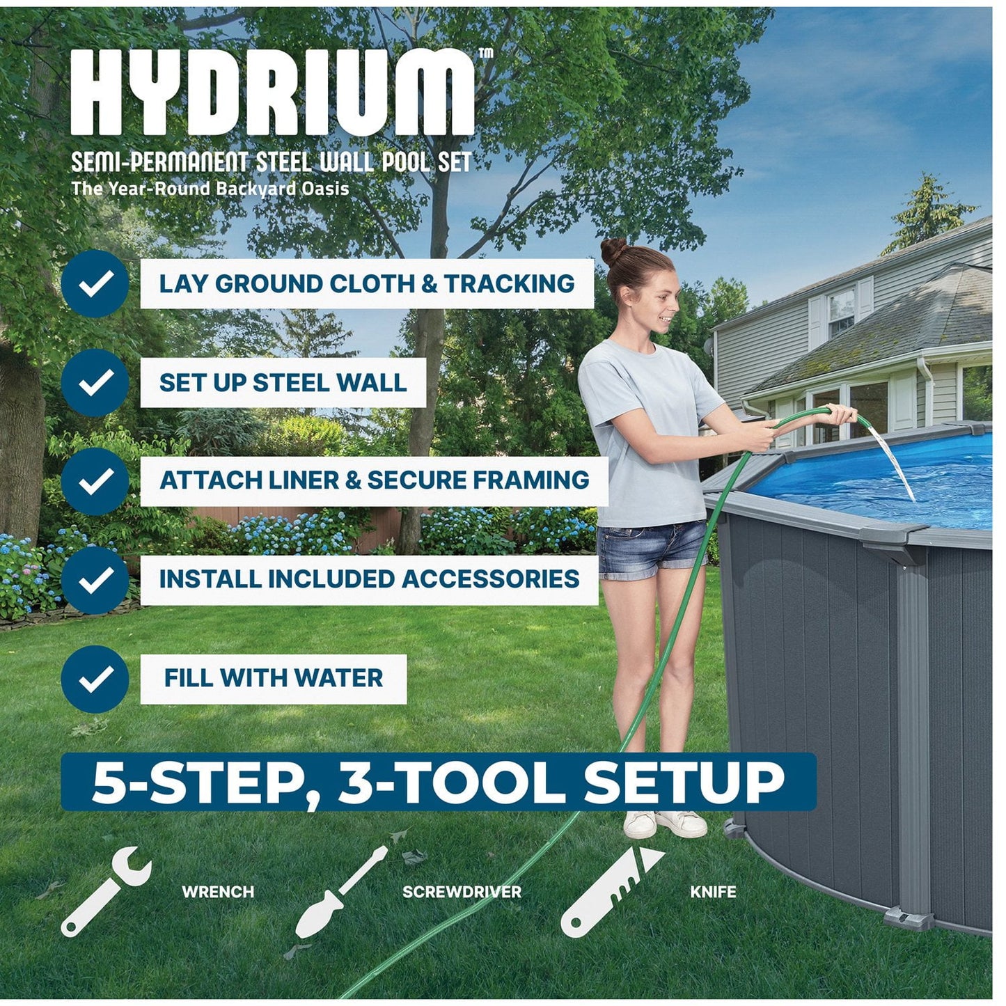 Bestway Hydrium Fastlatch 16' x 52" Round Steel Wall Above Ground Pool