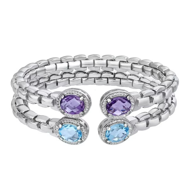 Amethyst & Treated Blue Topaz Bangle Set in Sterling Silver