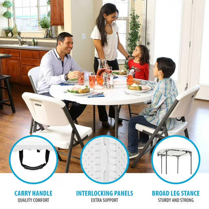 48" Fold-in-Half Round Commercial Grade Table, White Granite