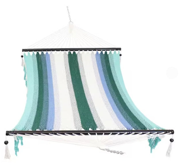 2-Person Woven Hammock with Wooden Spreader Bars