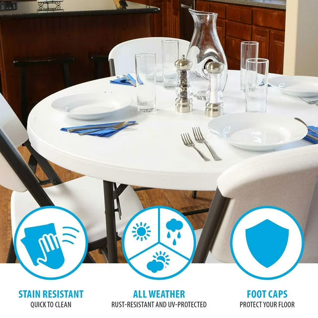 48" Fold-in-Half Round Commercial Grade Table, White Granite