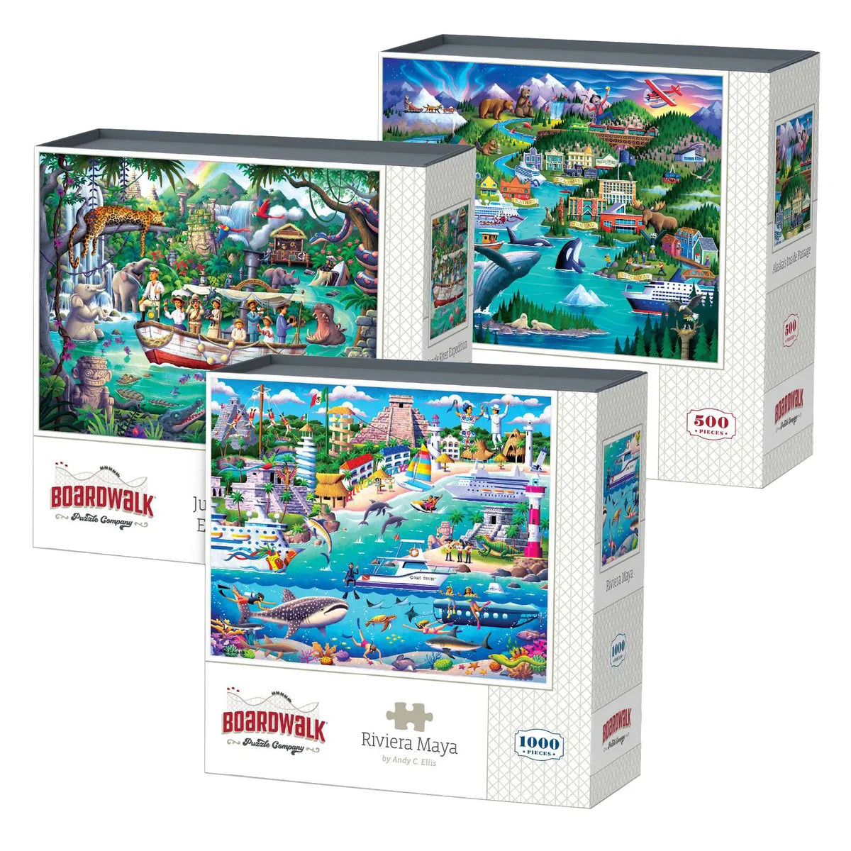 Boardwalk Assorted Jigsaw Puzzles, 3-pack