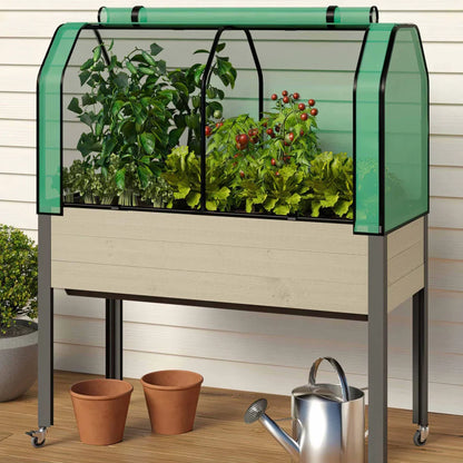 Self-Watering Elevated Spruce Planter with Greenhouse & Bug Cover