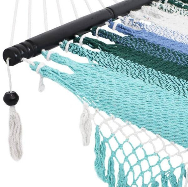 2-Person Woven Hammock with Wooden Spreader Bars
