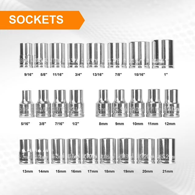 30PC 1/2" DR. 6 POINT SOCKET SET