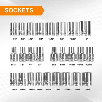 30PC 1/2" DR. 6 POINT SOCKET SET