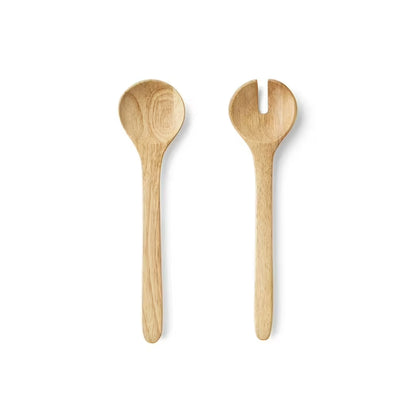 Rubber Wood Salad Bowl with Servers