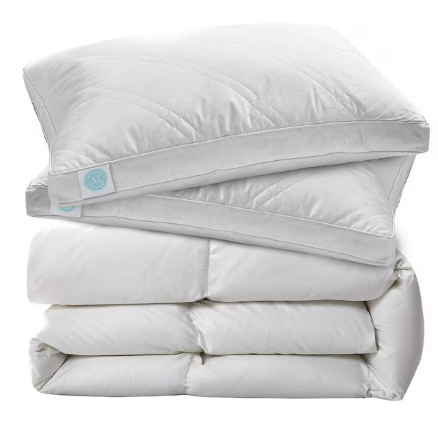 Goose Feather and Down Comforter and Pillow Set, White