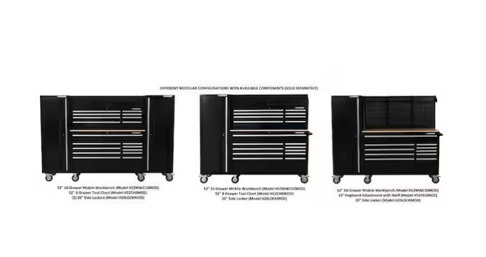 52 in. W x 20 in. D Standard Duty Black Mobile Workbench Cabinet