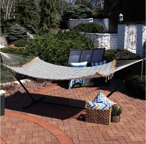 2-Person Woven Hammock with Wooden Spreader Bars