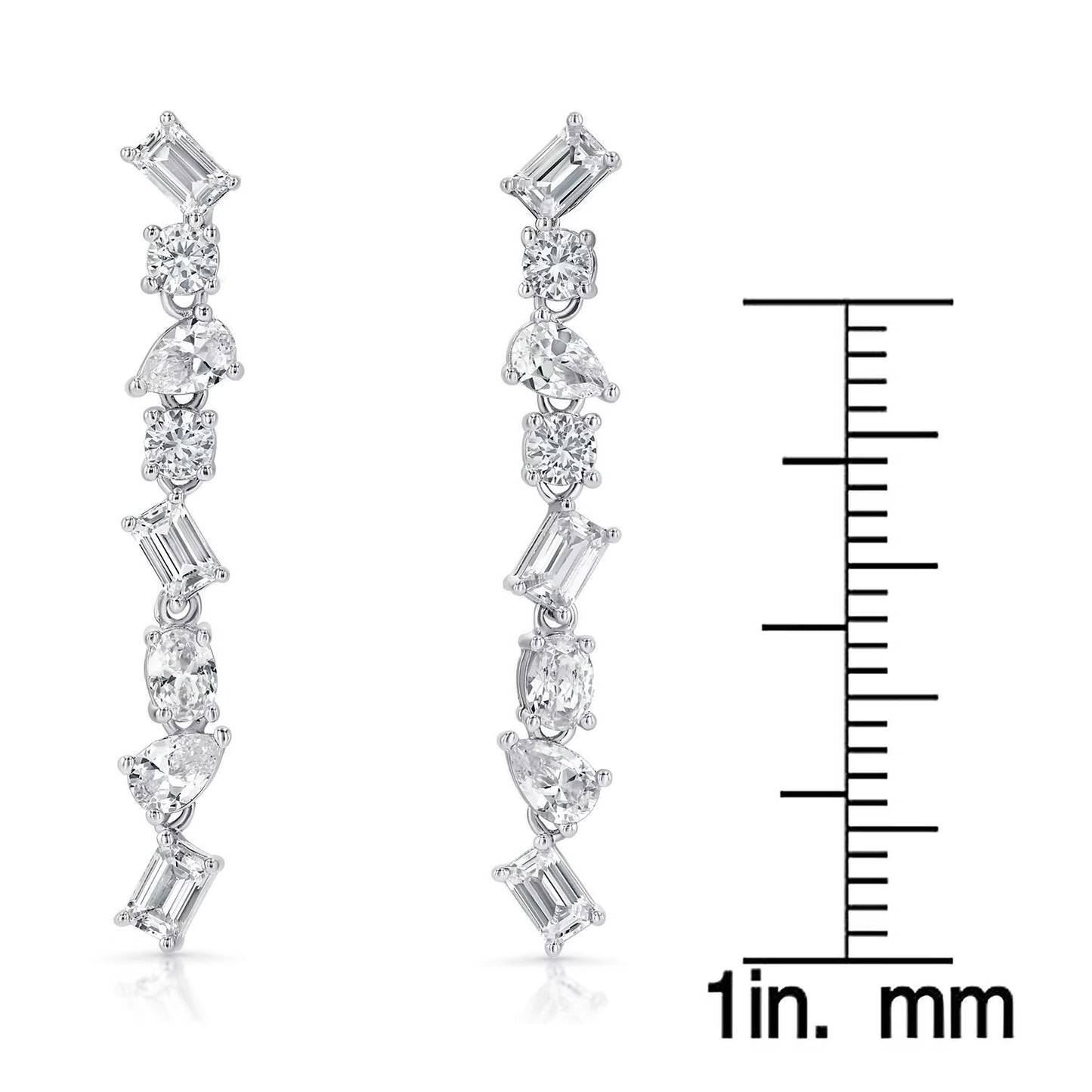 Lab White Sapphire Mixed Cut Dangle Earrings in Sterling Silver