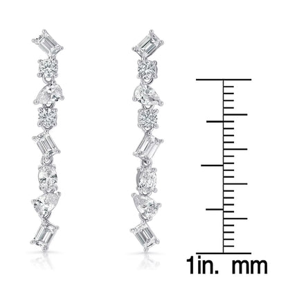 Lab White Sapphire Mixed Cut Dangle Earrings in Sterling Silver