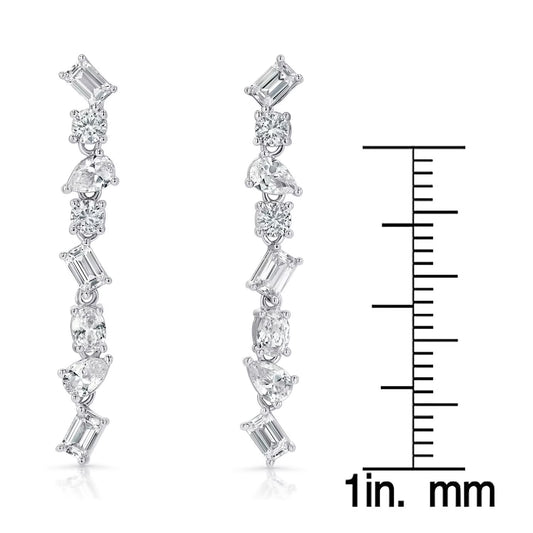Lab White Sapphire Mixed Cut Dangle Earrings in Sterling Silver