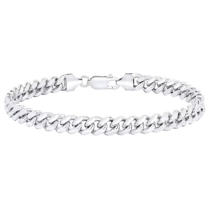 Polished Miami Cuban Chain Bracelet in Sterling Silver, 7mm